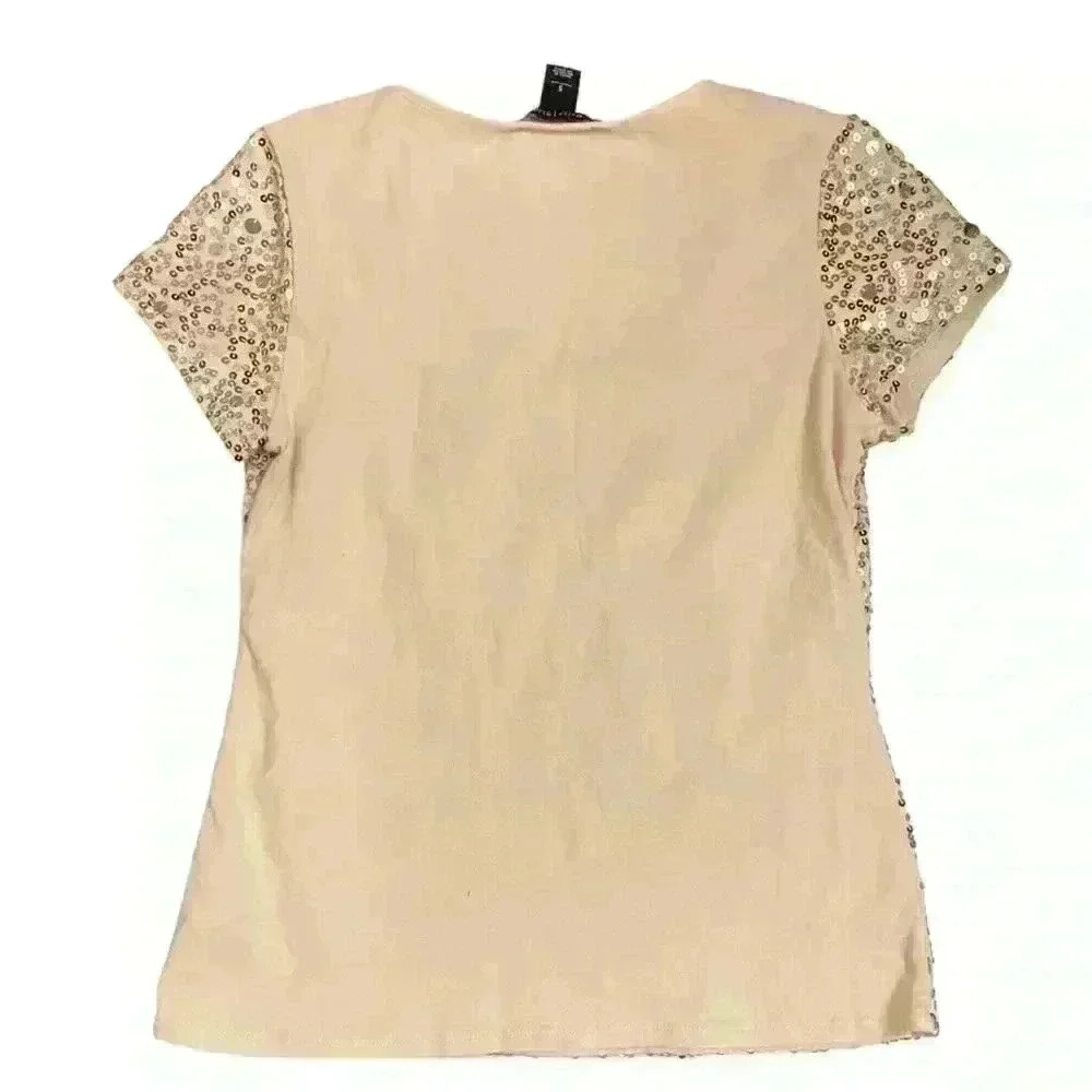 White House Black Market WHBM Beige Gold Sequin Shirt. Size S - Picture 2 of 8